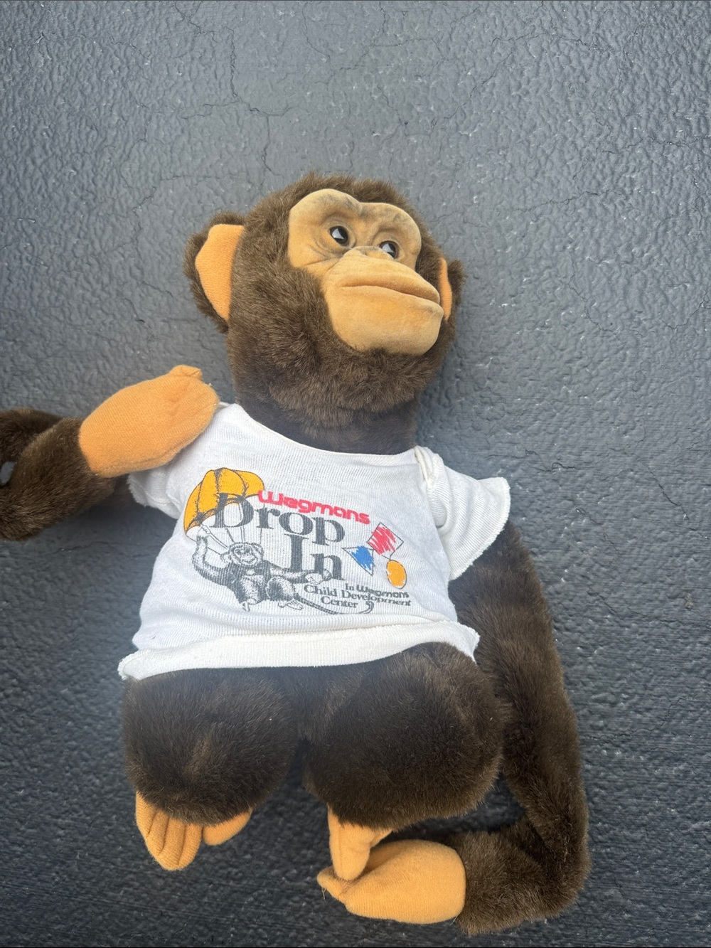 Brown Plush Monkey Toy / puppet with White Wegmans Tee
